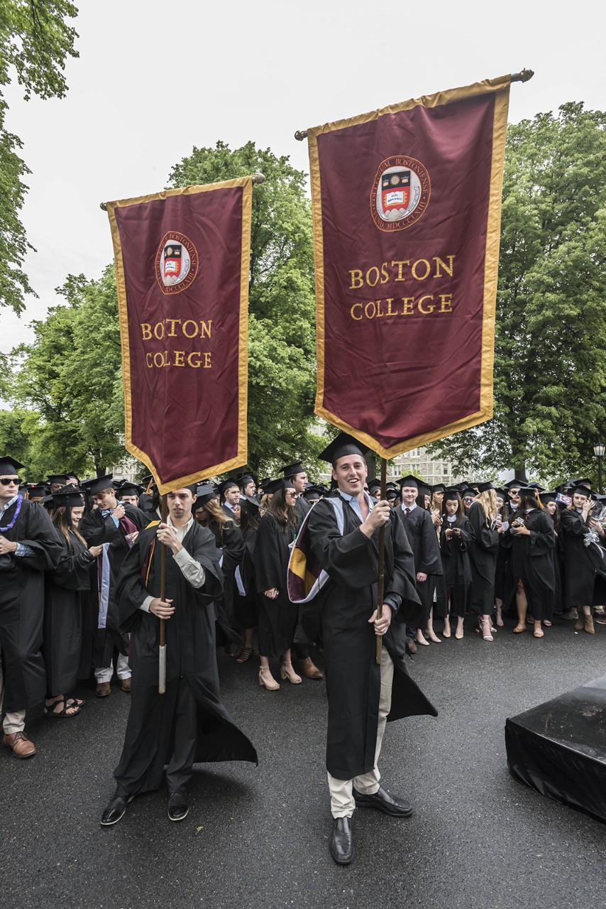 The graduating class gathered on Linden Lane before processing to the main Commencement ceremony in Alumni Stadium. The graduating class gathered on Linden Lane before processing to the main Commencement ceremony in Alumni Stadium.