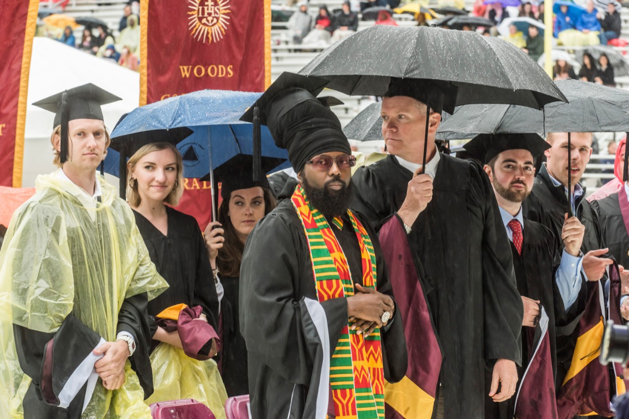 Scene from Alumni Stadium at BC Commencement; umbrellas Scene from Alumni Stadium at BC Commencement; umbrellas