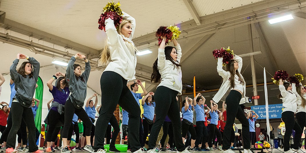 Students, along with some special guests, danced and engaged in other activities for 12 hours in the Flynn Recreation Complex at the Boston College Dance Marathon. Fundraising from the event went to support Boston Children’s Hospital. (Photo by Julia Hopkins) Students, along with some special guests, danced and engaged in other activities for 12 hours in the Flynn Recreation Complex at the Boston College Dance Marathon. Fundraising from the event went to support Boston Children’s Hospital. (Photo by Julia Hopkins)