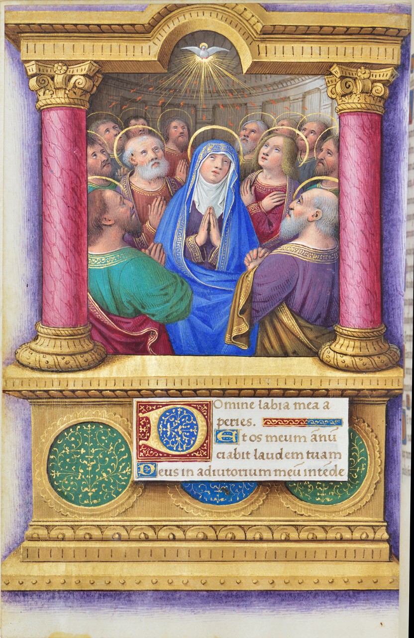 Pentecost | F. 121r from a book of hours | Jean Bourdichon (1457–1521, illuminator) | Tours, France, c. 1515–20 | Isabella Stewart Gardner Museum, 6.T.1