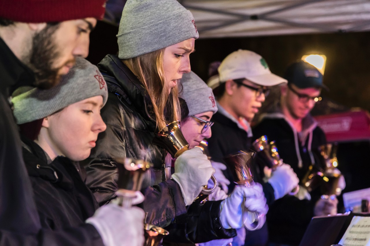 Bell ringers and other student groups performed at BC Christmas tree lighting 2017.