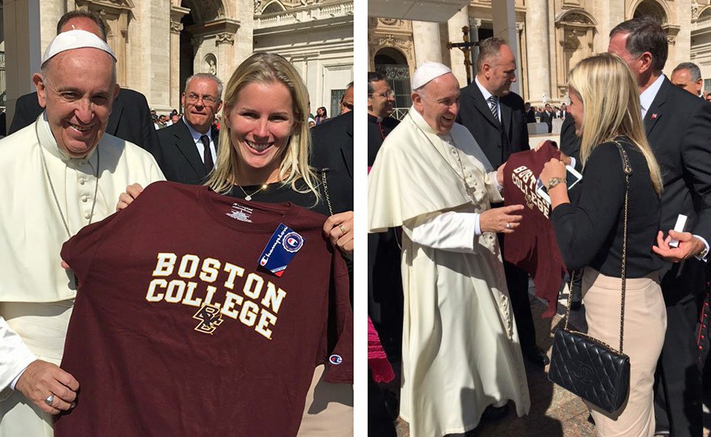 Pope Francis with BC alumna Brooke Dunkley