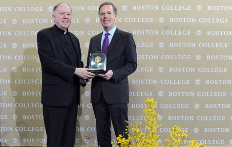 R. Nicholas Burns ’78, H’02, receives the Ignatian Award from Boston College President William P. Leahy, S.J. R. Nicholas Burns ’78, H’02, receives the Ignatian Award from Boston College President William P. Leahy, S.J.