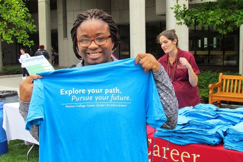 Lorena Curtis '20; there were t-shirts for all at the Sept. 7 event.