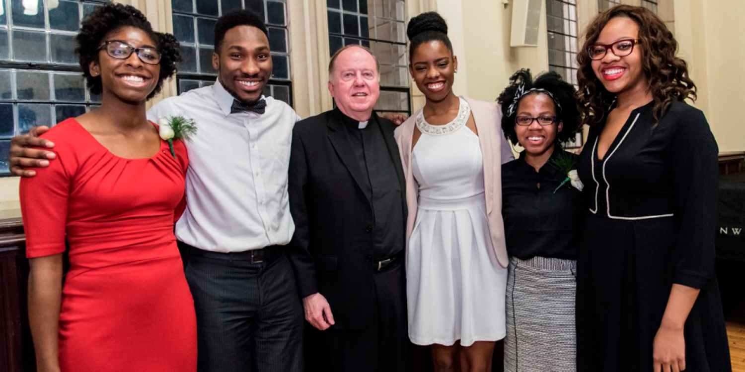 2016 MLK scholarship inalists with BC President William P. Leahy, SJ