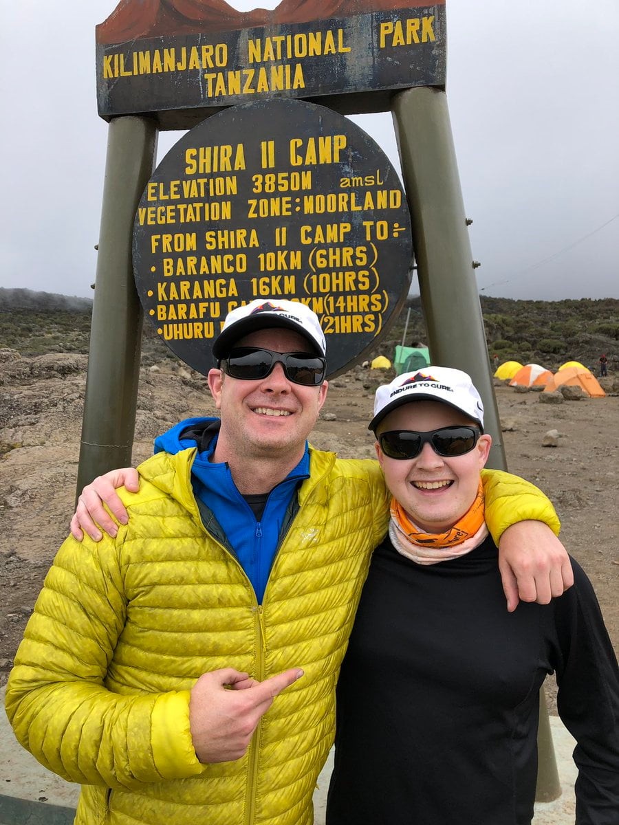 Jason Sissel and Nick Claudio standing in front of the Shira Camp sign