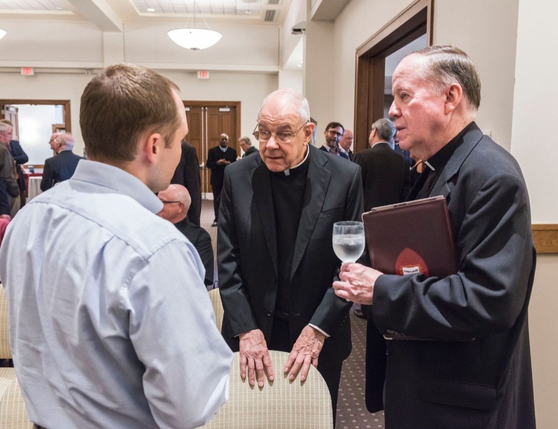 John Padberg, S.J., and University President William P. Leahy, S.J. at the Feore Family lecture event.