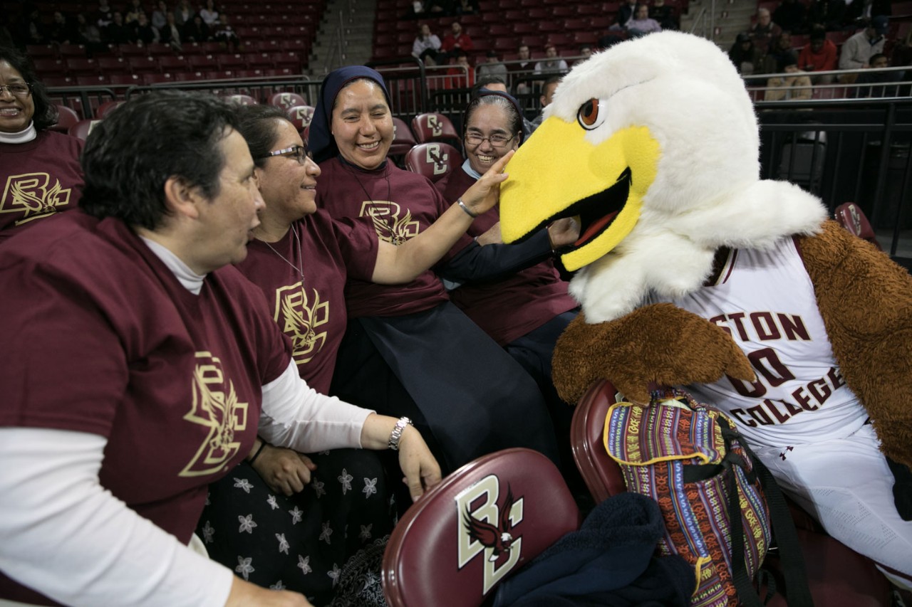 Between courses, participants in the U.S.-Latin American Sisters Exchange Program attend a BC basketball game.