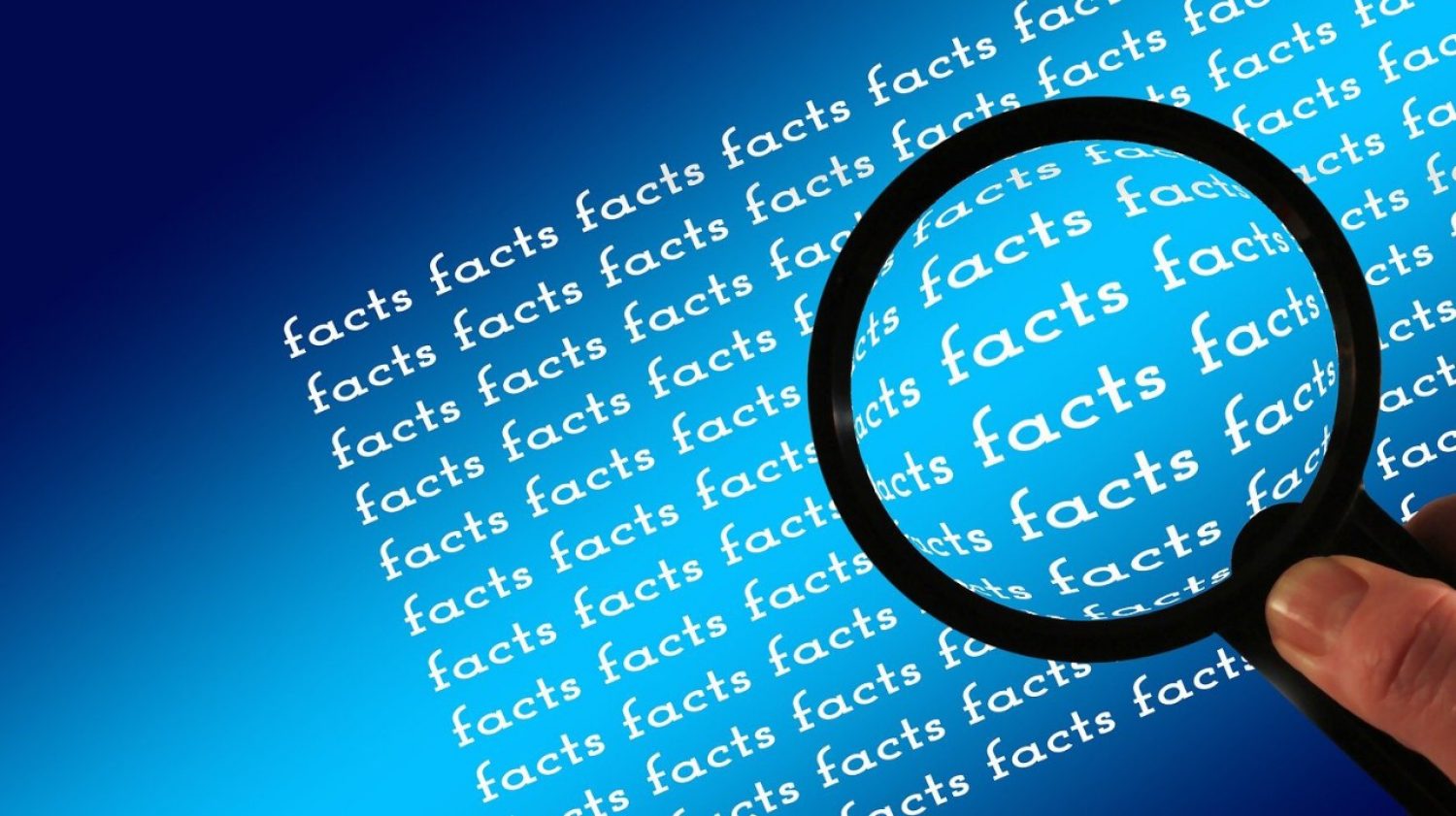the word 'facts' repeated, viewed through a magnifying glass