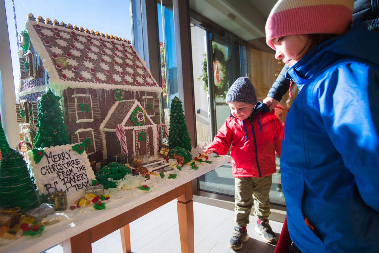Gingerbread house on display.