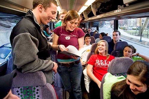Photo of students on bus for Appalachia trip