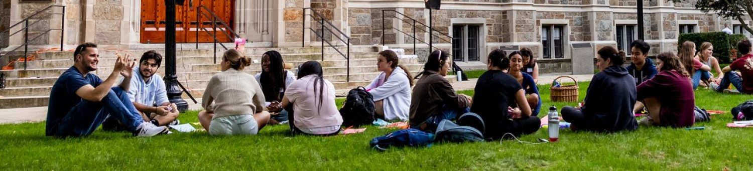 Students meeting on lawn