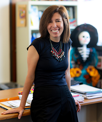 August 22, 2023 -- RocÃ­o Calvo, Boston College School of Social Work Professor, and Founder/Director of Latinx Leadership Initiative (LLI), photographed in her McGuinn Hall office.