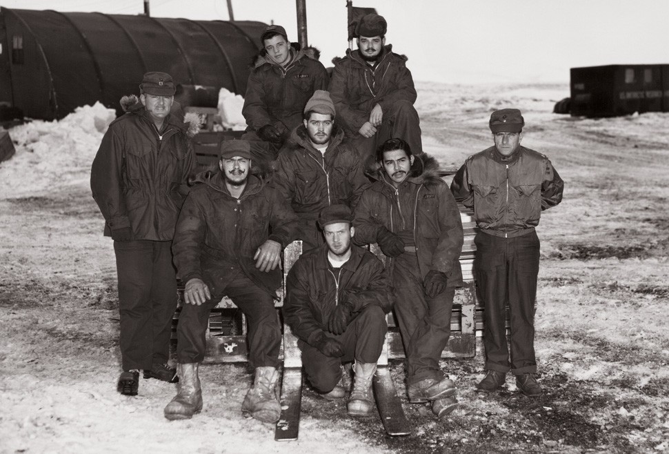Dobbratz and crew outside base in Antarctica