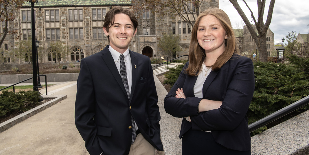Newly elected UGBC president Jonah Kotzen and his running mate vice president Meghan Heckelman. Photographed for the 4/27 issue of Chronicle.