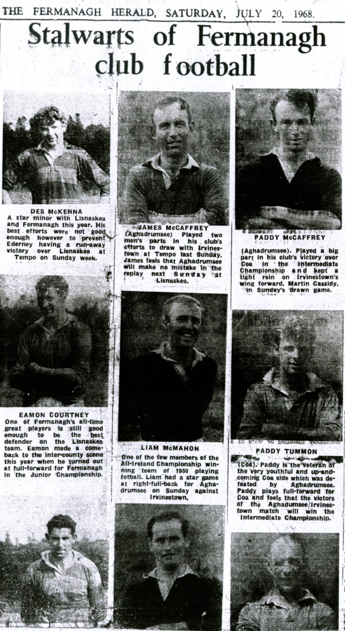 An article from the Fermanagh Herald in 1968 showcasing the county's top club footballers.