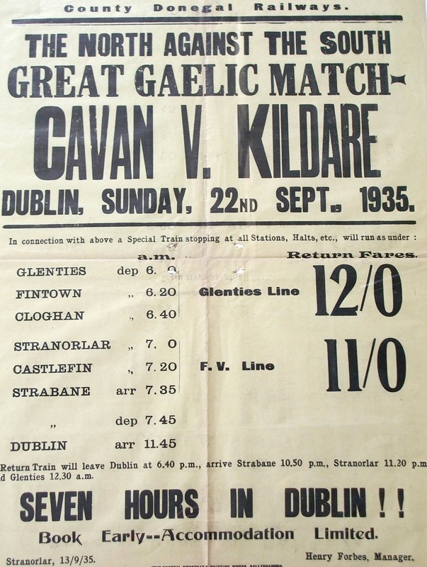 Railway Poster advertising a Special Train for the Cavan v. Kildare All-Ireland Football Final of 1935.