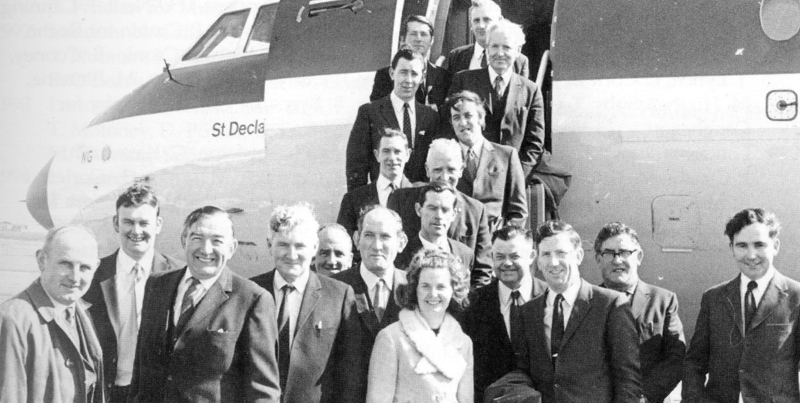 The first delegation to fly to congress — the Limerick Delegation at Shannon Airport, 1971.