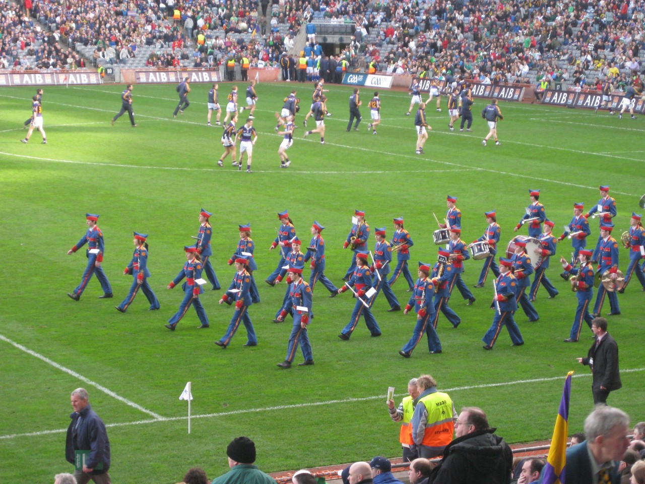 The Artane Band parade around Croke Park prior to the start of the 2009 All-Ireland Club Football Final. The band has been associated with GAA events since its first performance at an early GAA tournament in 1886.