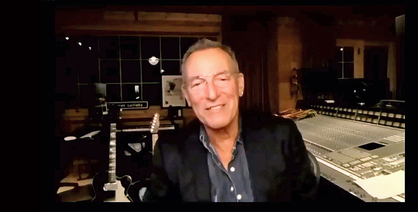 Screenshot of Bruce Springsteen on the Zoom First-Year Academic Convocation