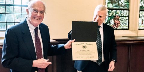 Professor Tresch with a citation from the Commonwealth of Massachusetts