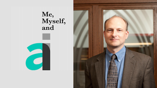 Sam Ransbotham and logo for "Me, Myself, And AI" podcast