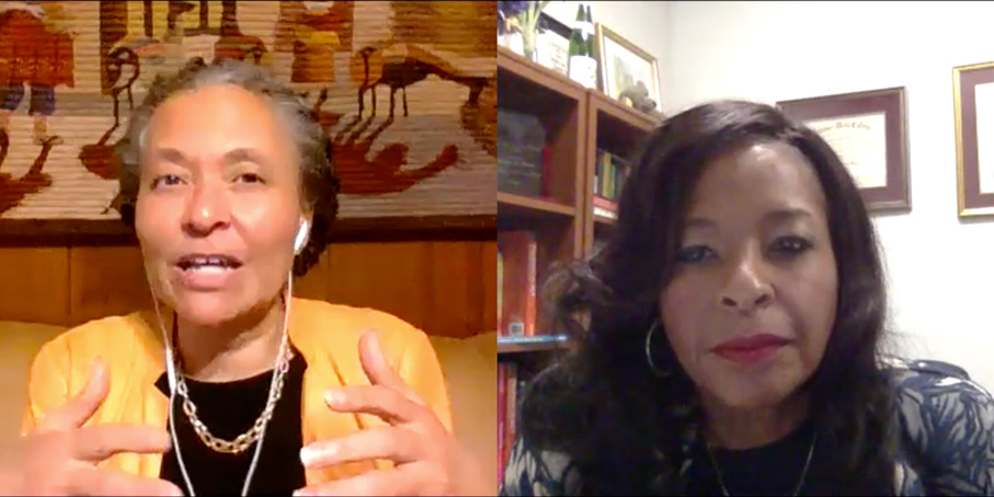 Physician and epidemiologist Camara Phyllis Jones speaks to Associate Professor Allyssa Harris