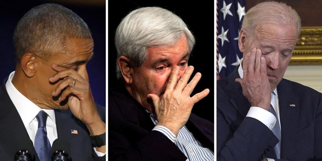 Barack Obama, Newt Gingrich and Joe Biden crying