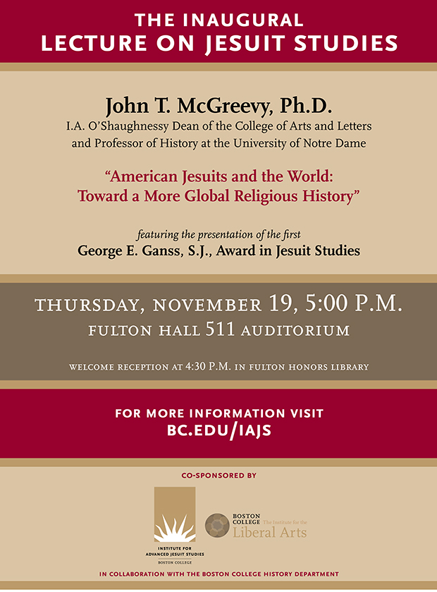 Lecture on Jesuit Studies featuring John T. McGreevy | November 19 at 5:00 p.m. | Fulton Hall 511