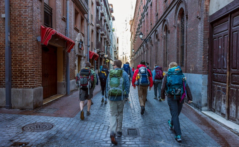 Pilgrimage begins Photo of class setting out from León