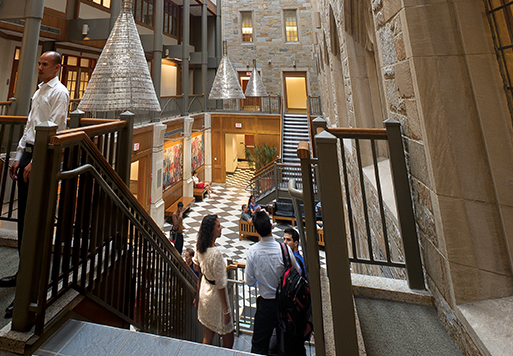 students walking down stairs