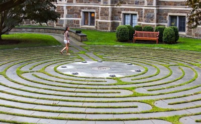 student walking labrynth