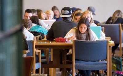 students studying in library