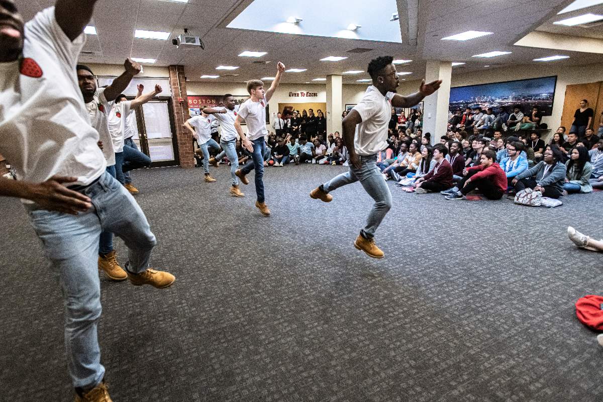 A student group dancing