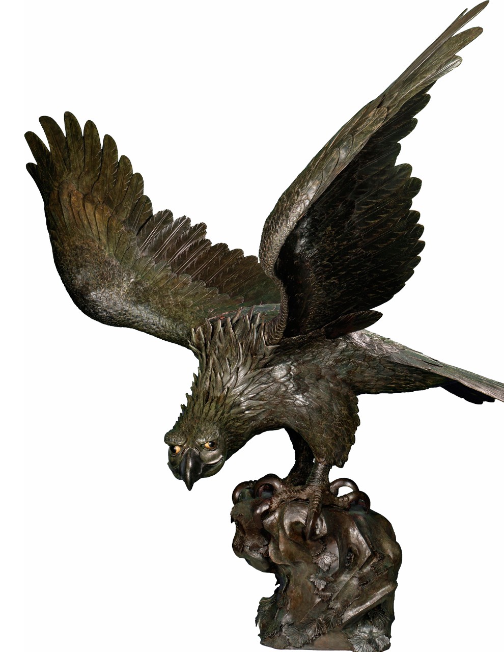 Eagle, c. 1890s; attributed to Suzuki Chōkichi (1848–1919). Bronze, gold, shakudō, c. 75 x 67 x 49 in., McMullen Museum of Art