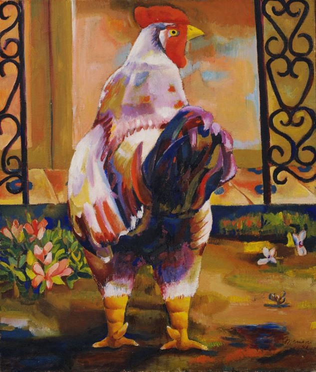 Gallo (El gallo) | The Cock, 1941 oil on canvas | óleo sobre lienzo, 29.3 ✕ 25.1″ Museum of Modern Art, New York, Gift of the | Regalo de la Comisión Cubana de Cooperación Intelectual, 30.1942 © Fundación Mariano Rodríguez