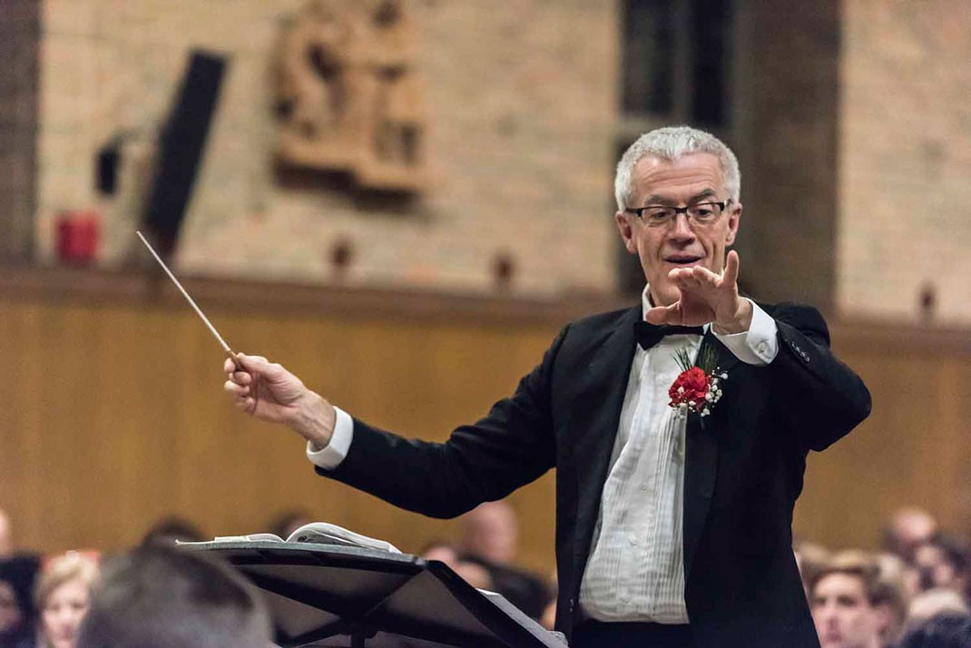 John Finney at the Christmas concerts of BC's University Chorale and Symphony Orchestra
