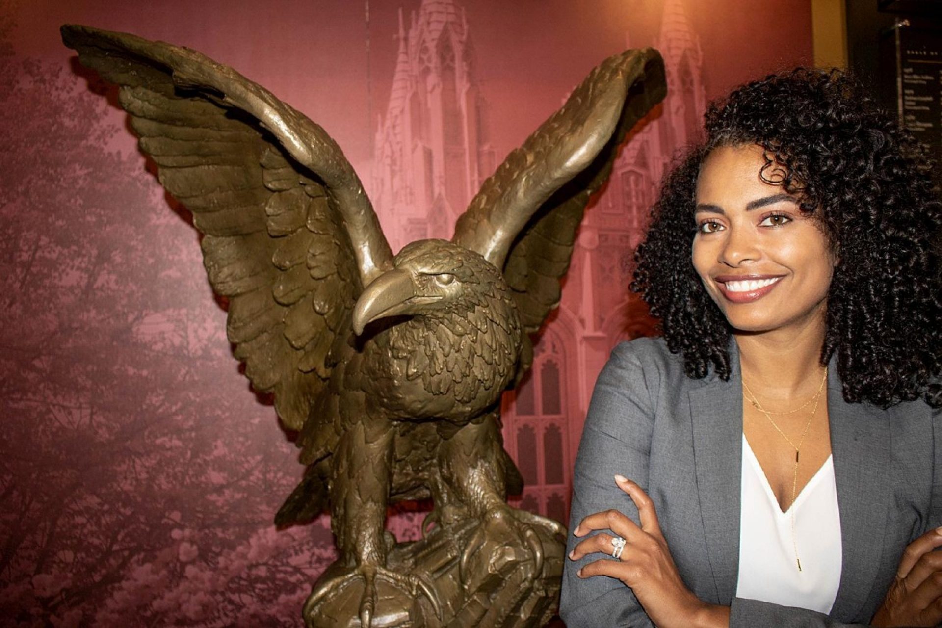 Jocelyn Gates and BC eagle statue