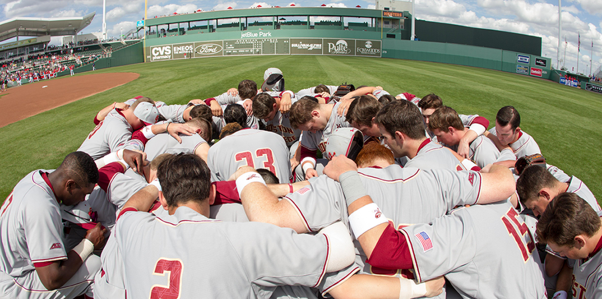 The Eagles huddle up before their game.