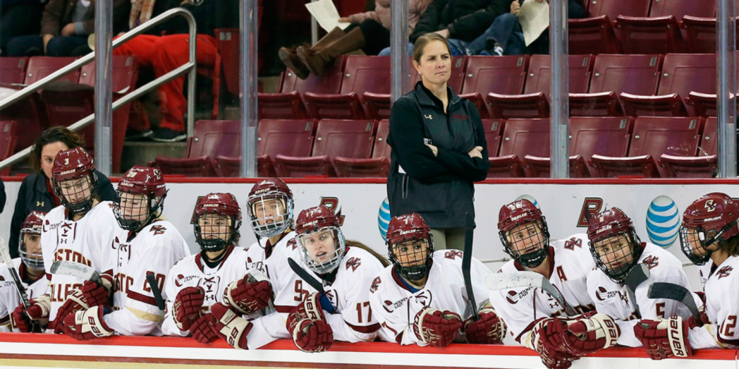 Coach Crowley and the 2015-16 women's hockey team