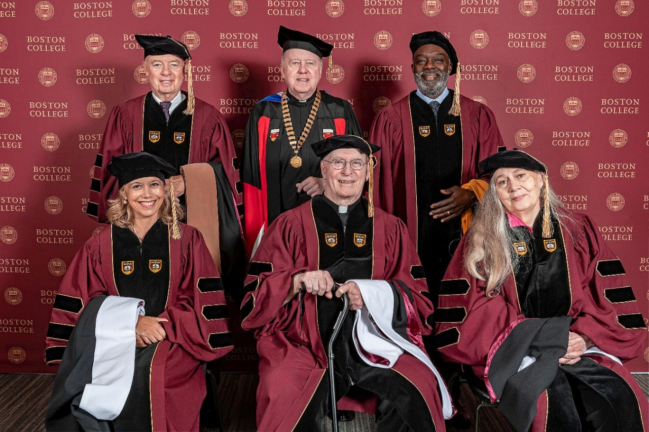 2019 honorary degree recipients with University President William P. Leahy, SJ