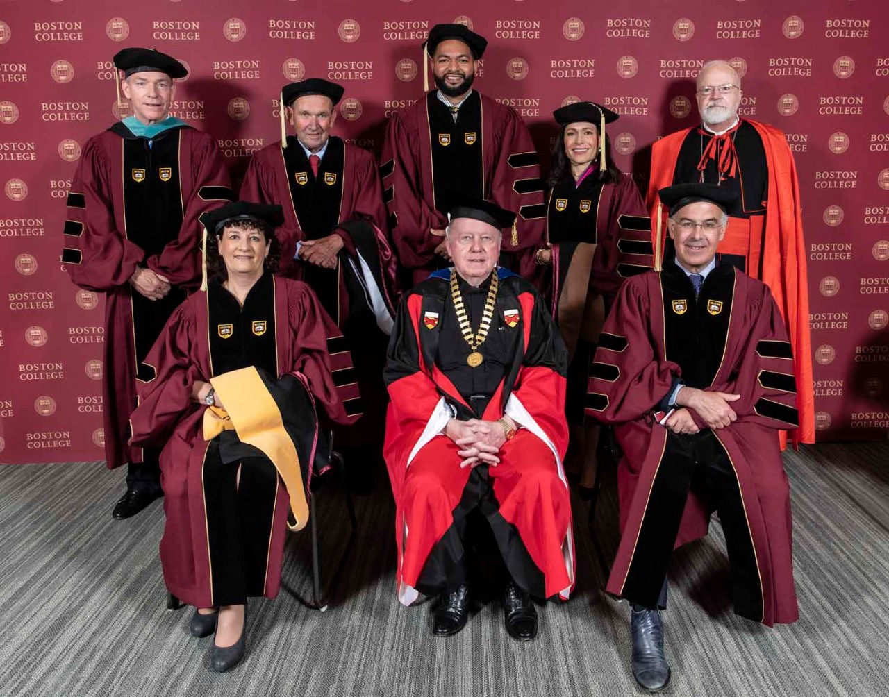 2021 honorary degree recipients with University President William P. Leahy, SJ