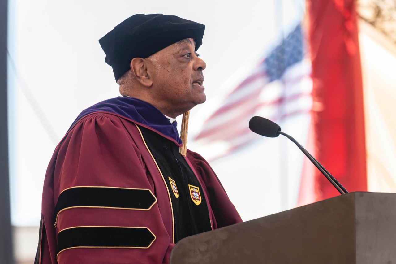 Archbishop of Atlanta Wilton D. Gregory, honorary degree recipient and this year's Commencement speaker, addresses the Class of 2018.