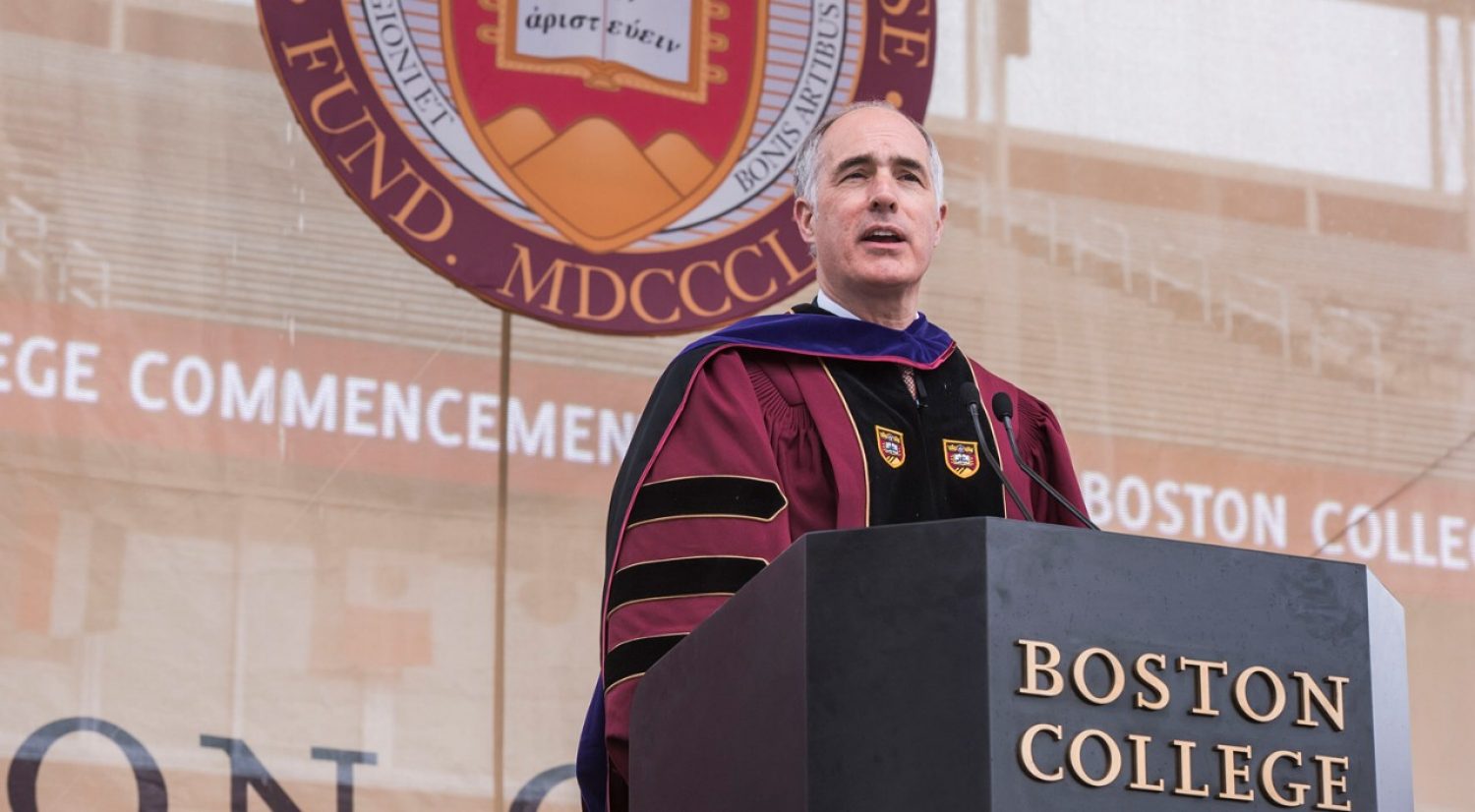 U.S. Senator Bob Casey addresses the Boston College Class of 2017