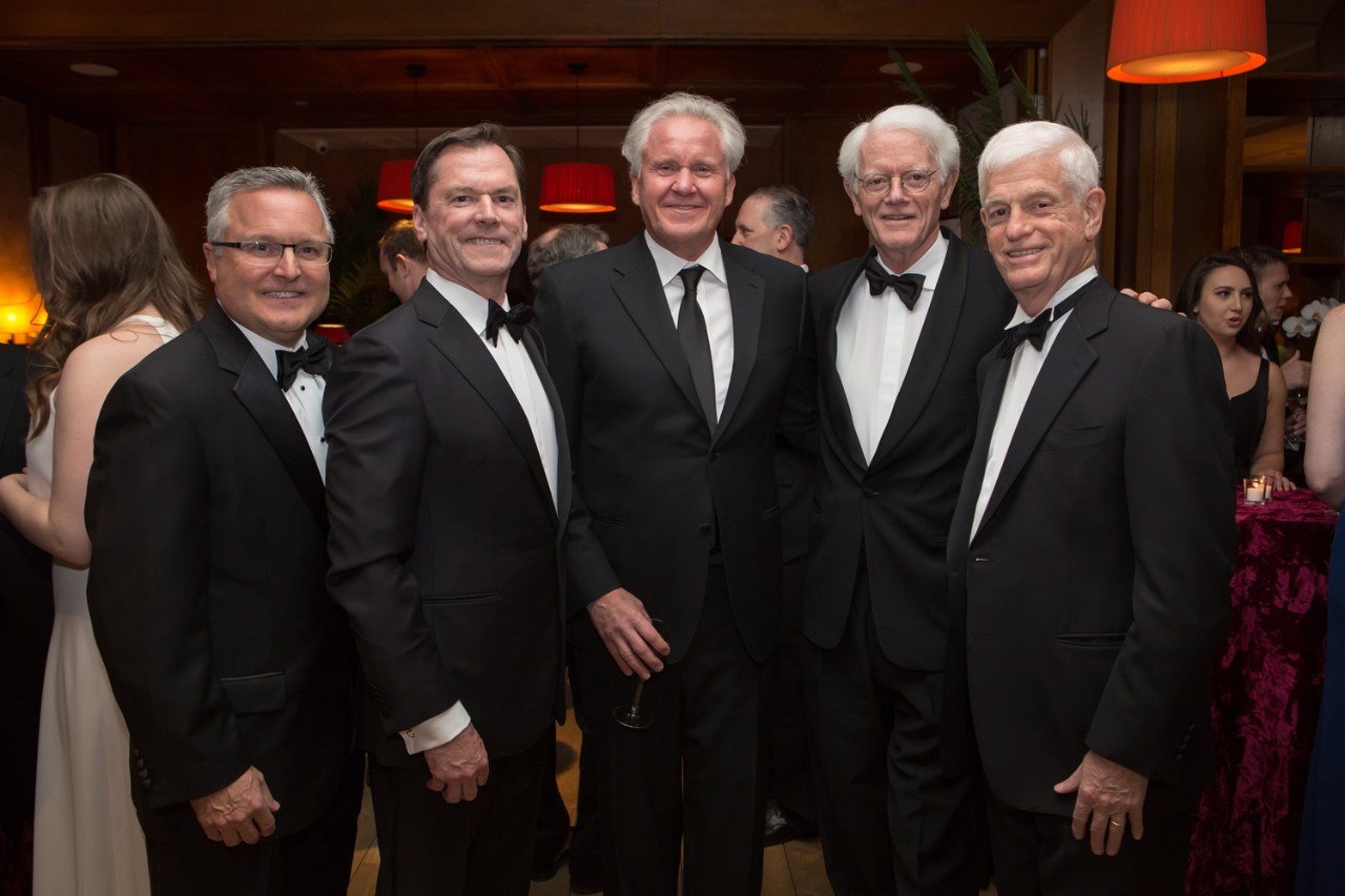 This year's honoree was Jeffrey R. Immelt, chairman and CEO of General Electric, who received the 2017 President's Medal for Excellence in recognition of his exceptional career, as well as the personal and professional contributions he has made to society. L-R: Immelt; New England Patriots owner and Kraft Group Chairman and CEO Robert K. Kraft;  Boston College President William P. Leahy, S.J.; State Street Corp. Chairman and CEO Joseph L. Hooley III; GAMCO Investors, Inc. Chairman and CEO Mario J. Gabelli.