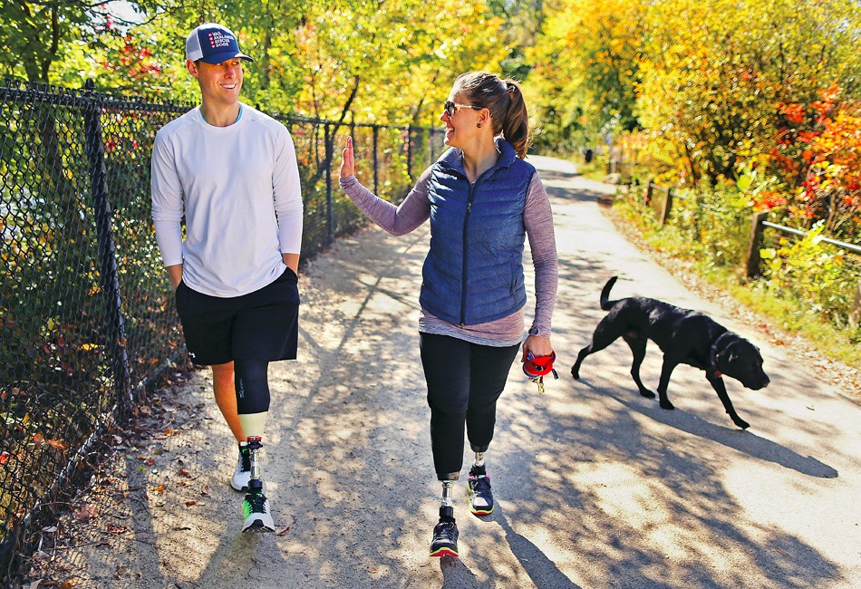 Patrick, Jess, and Rescue walk around Cambridge’s Fresh Pond