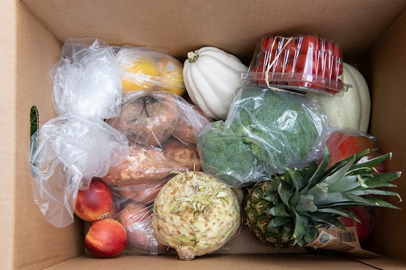 A box of fruits and vegetables