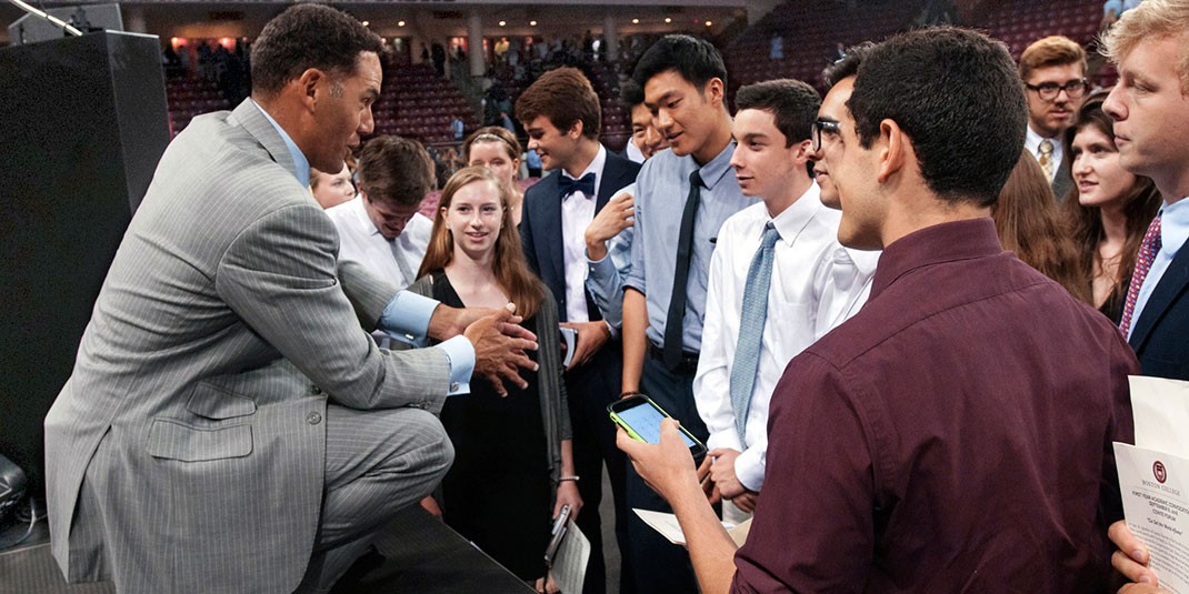Steve Pemberton with BC students
