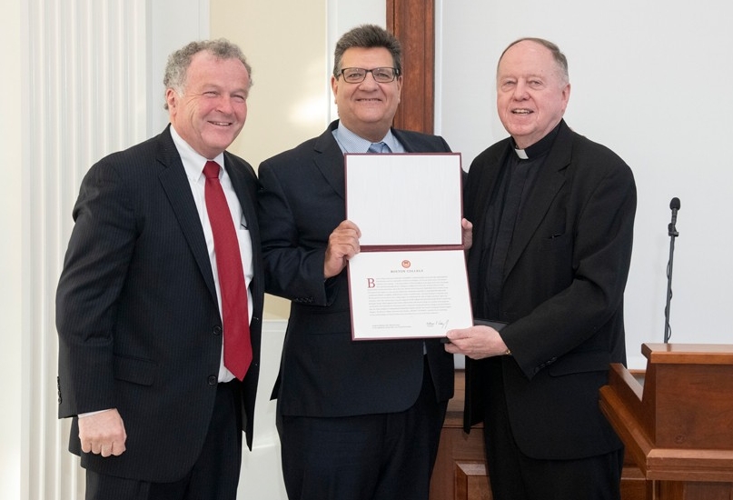 Boston College Vice President for Governmental and Community Affairs Thomas Keady, City Councilor Mark Ciommo, and Fr. Leahy. (Peter Julian)xx