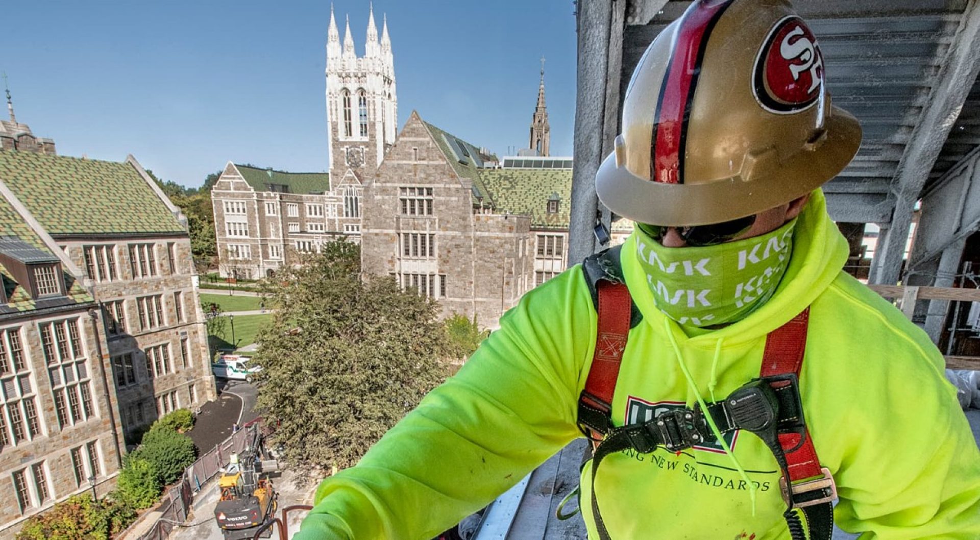 construction worker on campus